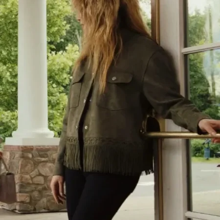 Natasha Lyonne Poker Face Green Fringe Jacket sale webp