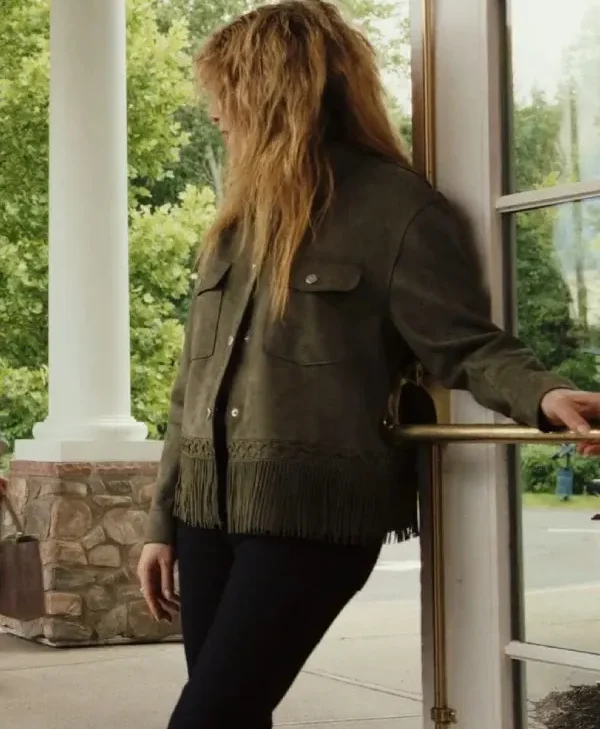 Natasha Lyonne Poker Face Green Fringe Jacket sale webp