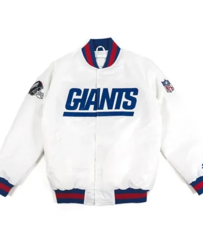 New York Giants Helmet Bomber White Jacket