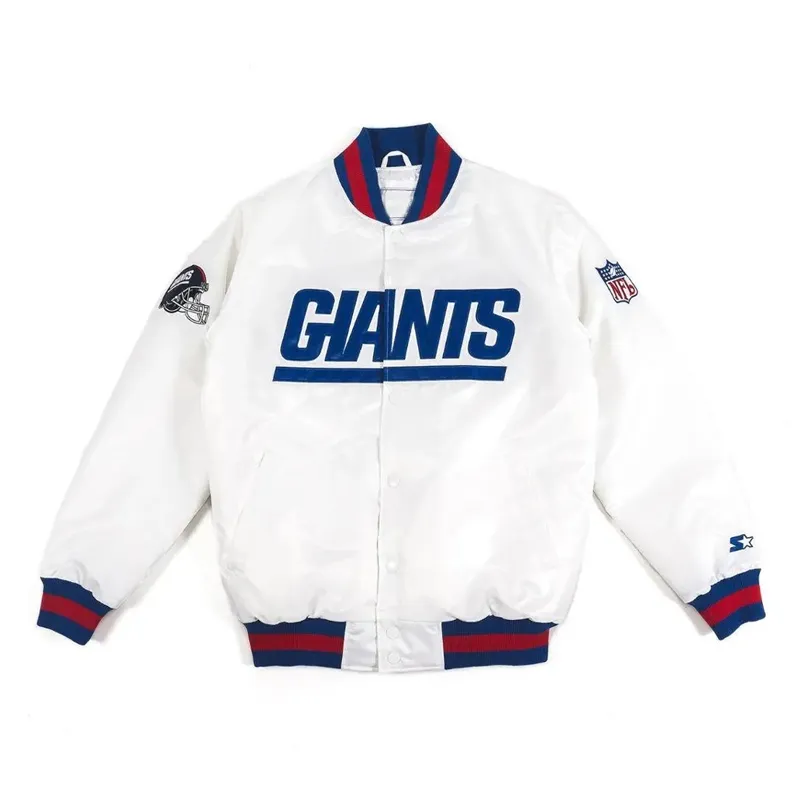 New York Giants Helmet Bomber White Jacket webp