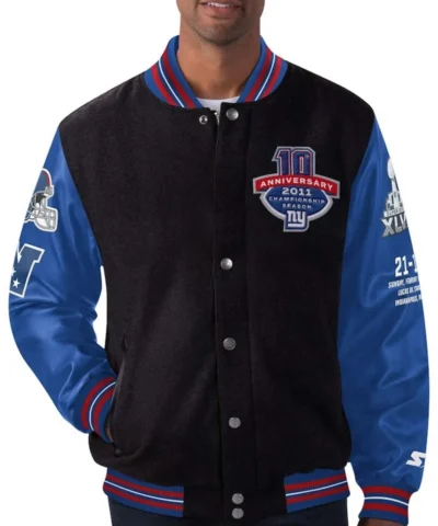 New York Giants Super Bowl XLVI Black and Blue Varsity Jacket