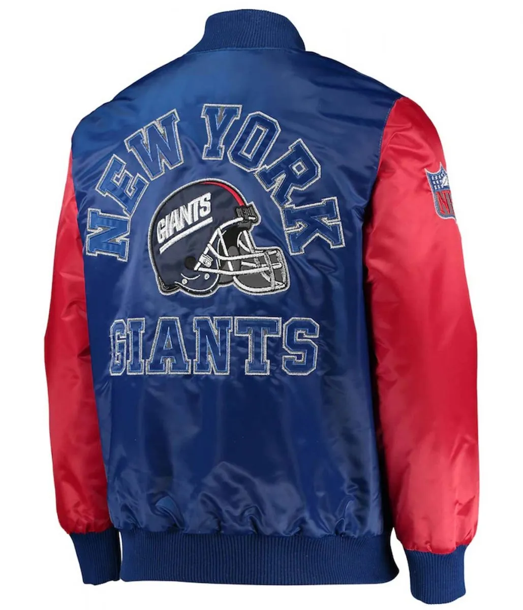 New York Giants Throwback Locker Room Satin Jacket back webp