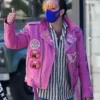 Nicolas Cage Pink Biker Leather Jacket
