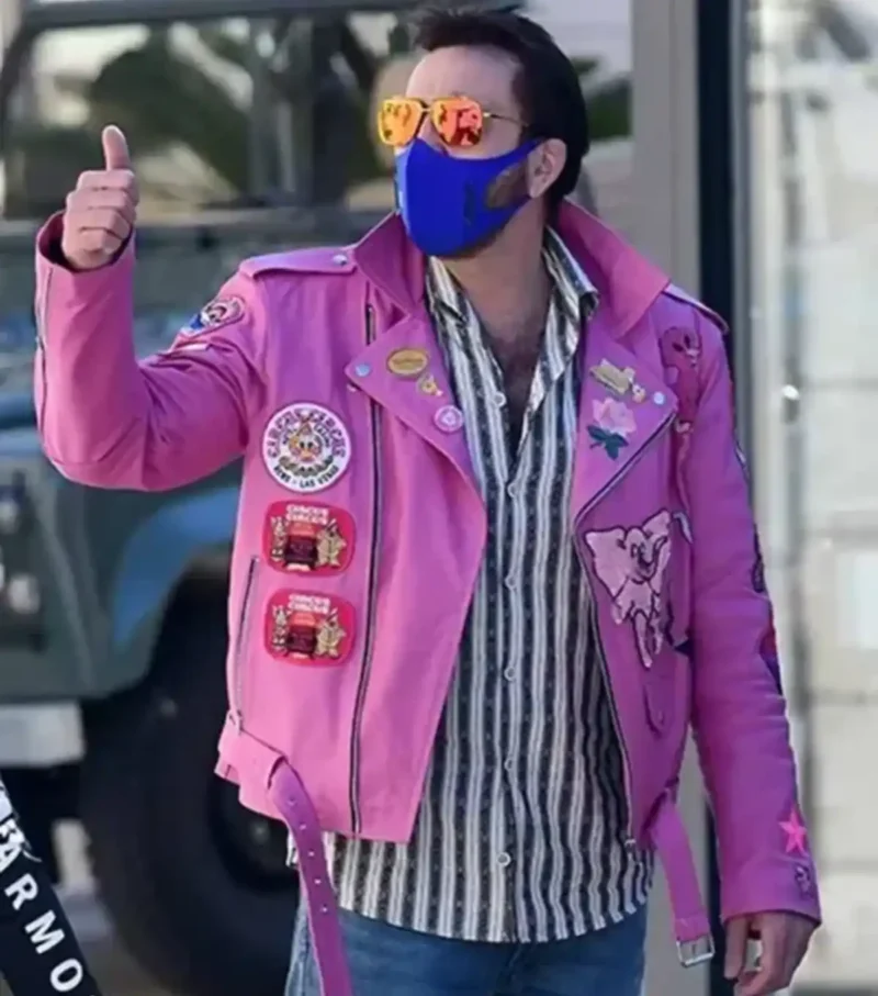 Nicolas Cage Pink Biker Leather Jacket