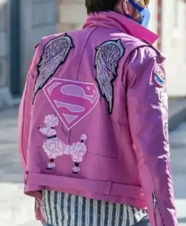 Nicolas Cage Pink Biker Leather Jacket Back