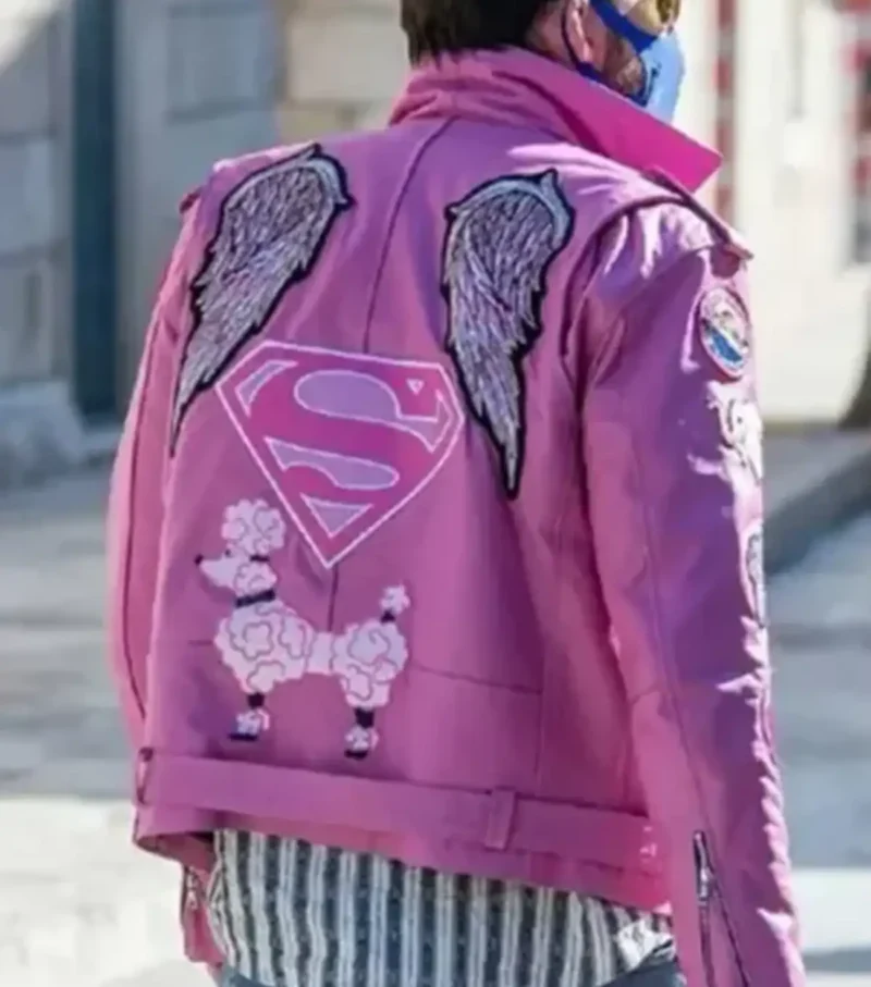 Nicolas Cage Pink Biker Leather Jacket Back