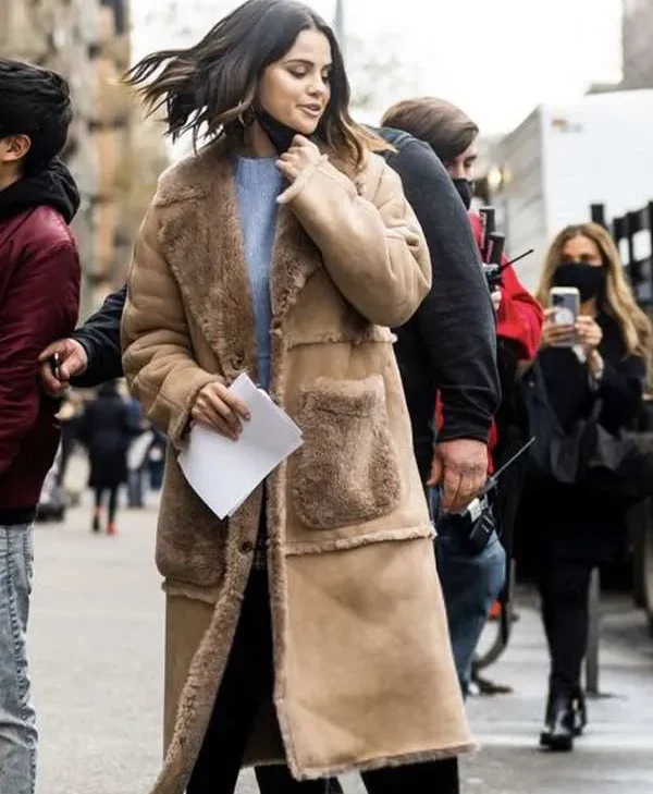 Only Murders in the Building Mabel Mora Brown Suede Leather Coat