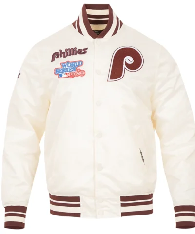 Philadelphia Phillies Retro Classic Full-Snap Satin Varsity White Jacket