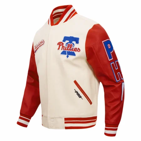 Philadelphia Phillies Script Tail Wool Leather Varsity Jacket WhiteRed 2