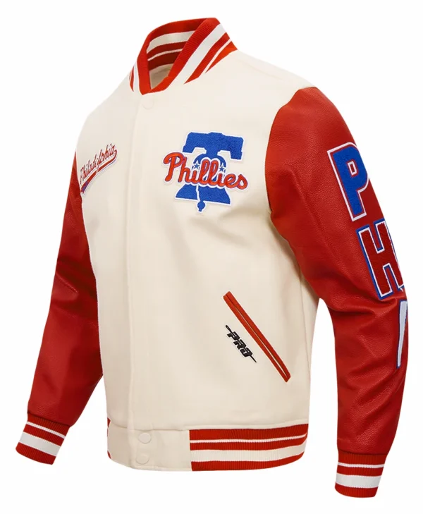 Philadelphia Phillies Script Tail Wool Leather Varsity Jacket WhiteRed 2