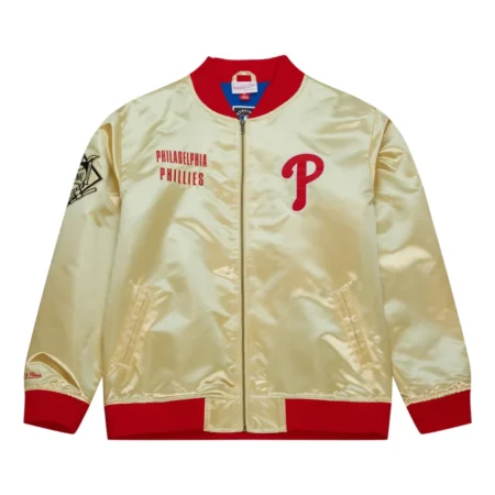 Philadelphia Phillies Team OG 2 0 Full Zip Satin Varsity Jacket Gold 1
