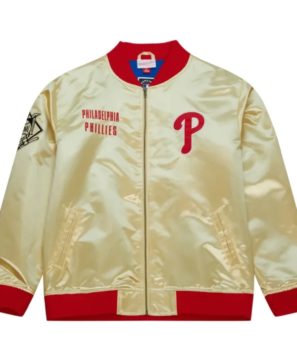 Philadelphia Phillies Team OG 2 0 Full Zip Satin Varsity Jacket Gold 1