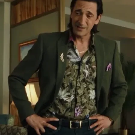 Poker Face 2023 Adrien Brody Green Blazer webp