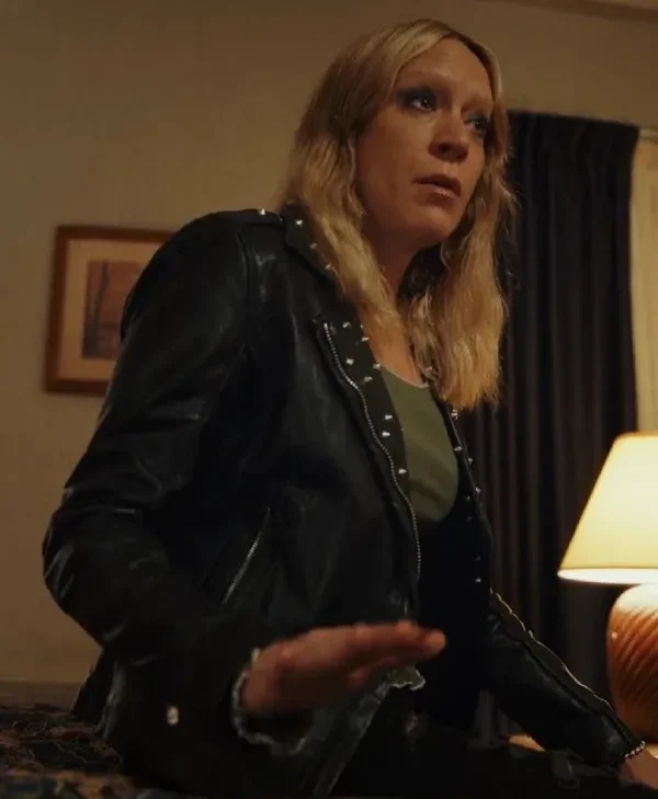 Poker Face 2023 Chloe Sevigny Black Leather Jacket webp