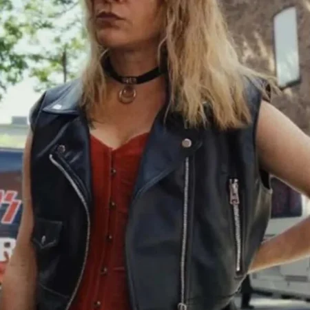 Poker Face 2023 Ruby Ruin Black Leather Vest closeup webp