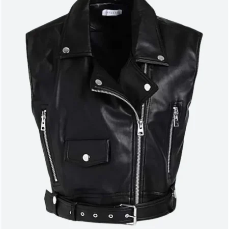 Poker Face 2023 Ruby Ruin Black Leather Vest front webp