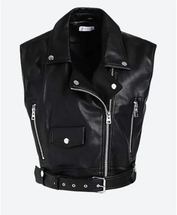Poker Face 2023 Ruby Ruin Black Leather Vest front webp
