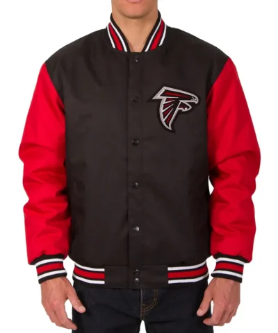 Poly Twill Atlanta Falcons Varsity Black and Red Jacket