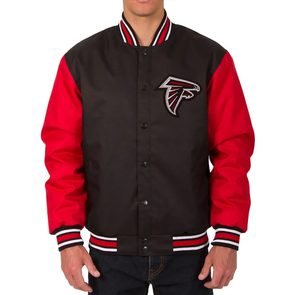 Poly Twill Atlanta Falcons Varsity Black and Red Jacket webp