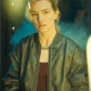 Relay 2025 Willa Fitzgerald Black Bomber Leather Jacket webp