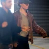 Relay Lily James Brown Leather Jacket Side webp