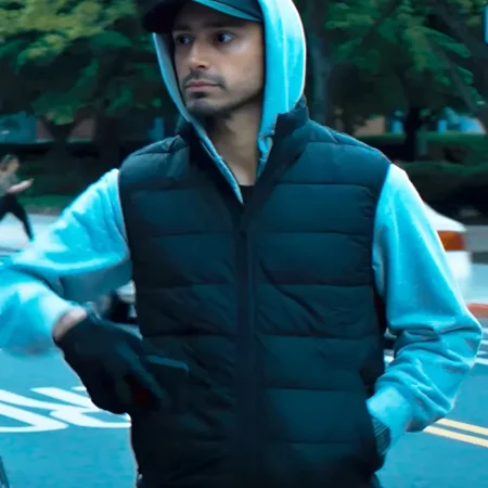 Relay Riz Ahmed Black Puffer Vest webp
