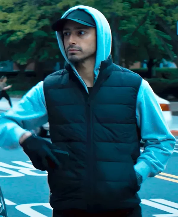 Relay Riz Ahmed Black Puffer Vest webp
