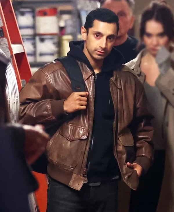 Relay Riz Ahmed Brown Leather Jacket webp