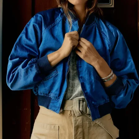 Resident Alien S04 Alice Wetterlund Blue Bomber Satin Jacket webp