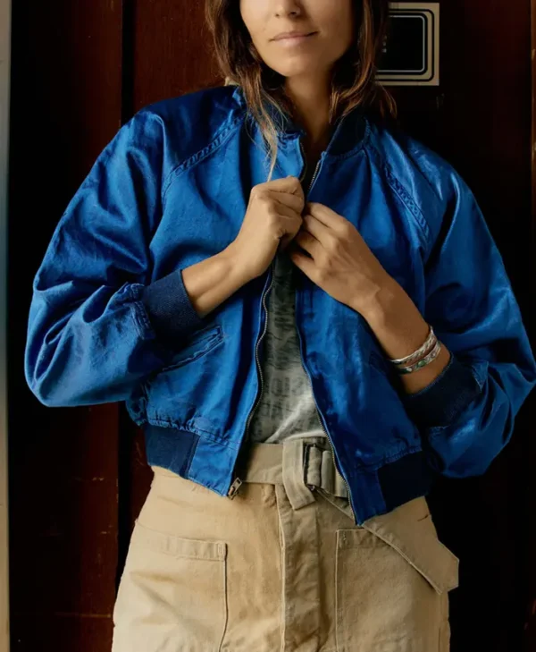Resident Alien S04 Alice Wetterlund Blue Bomber Satin Jacket webp