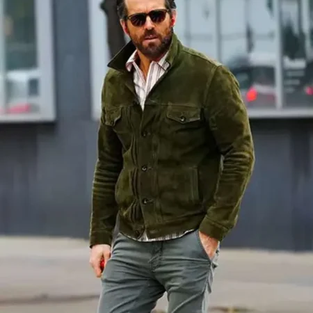 Ryan Reynolds Green Suede Leather Jacket front