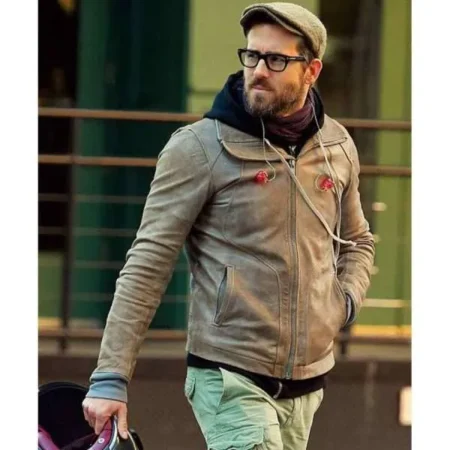 Ryan Reynolds Street Style Brown Biker Leather Jacket front