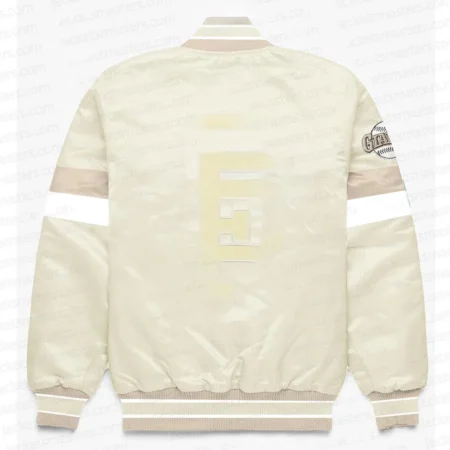San Francisco Giants Home Game Pearl Varsity Satin Jacket back webp