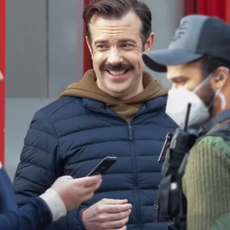 Shop Jason Sudeikis Ted Lasso Quilted Puffer Jacket webp