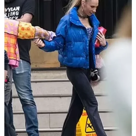 Shop Ted Lasso S03 Juno Temple Blue Puffer Jacket webp