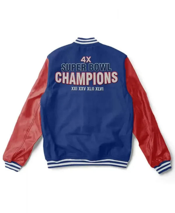 Super Bowl 4x Champions NY Giants Blue Red Letterman Jacket back webp