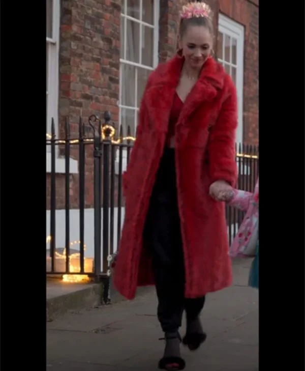 Ted Lasso Juno Temple Long Red Fur Coat webp