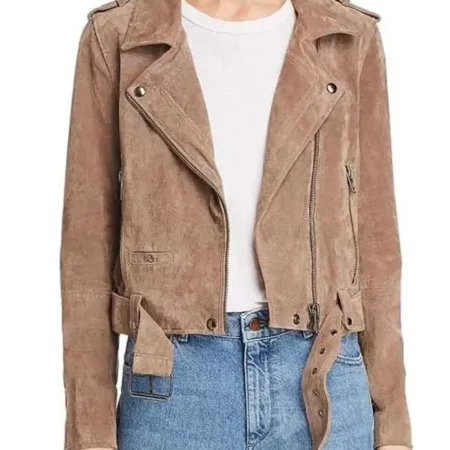 Ted Lasso Keeley Brown Suede Leather Biker Jacket webp