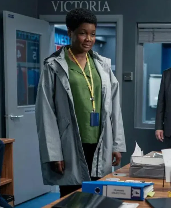 Ted Lasso S02 Dr Sharon Fieldstone Grey Cotton Coat webp