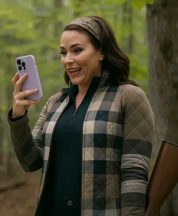 The Hunting Wives S01 Katie Lowes Plaid Quilted Jacket