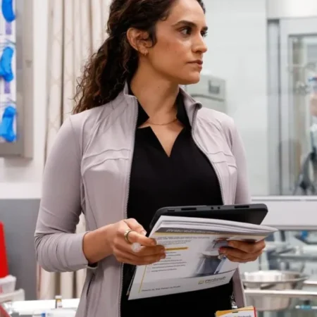 The Pitt S02 Sepideh Moafi Grey Jacket Side