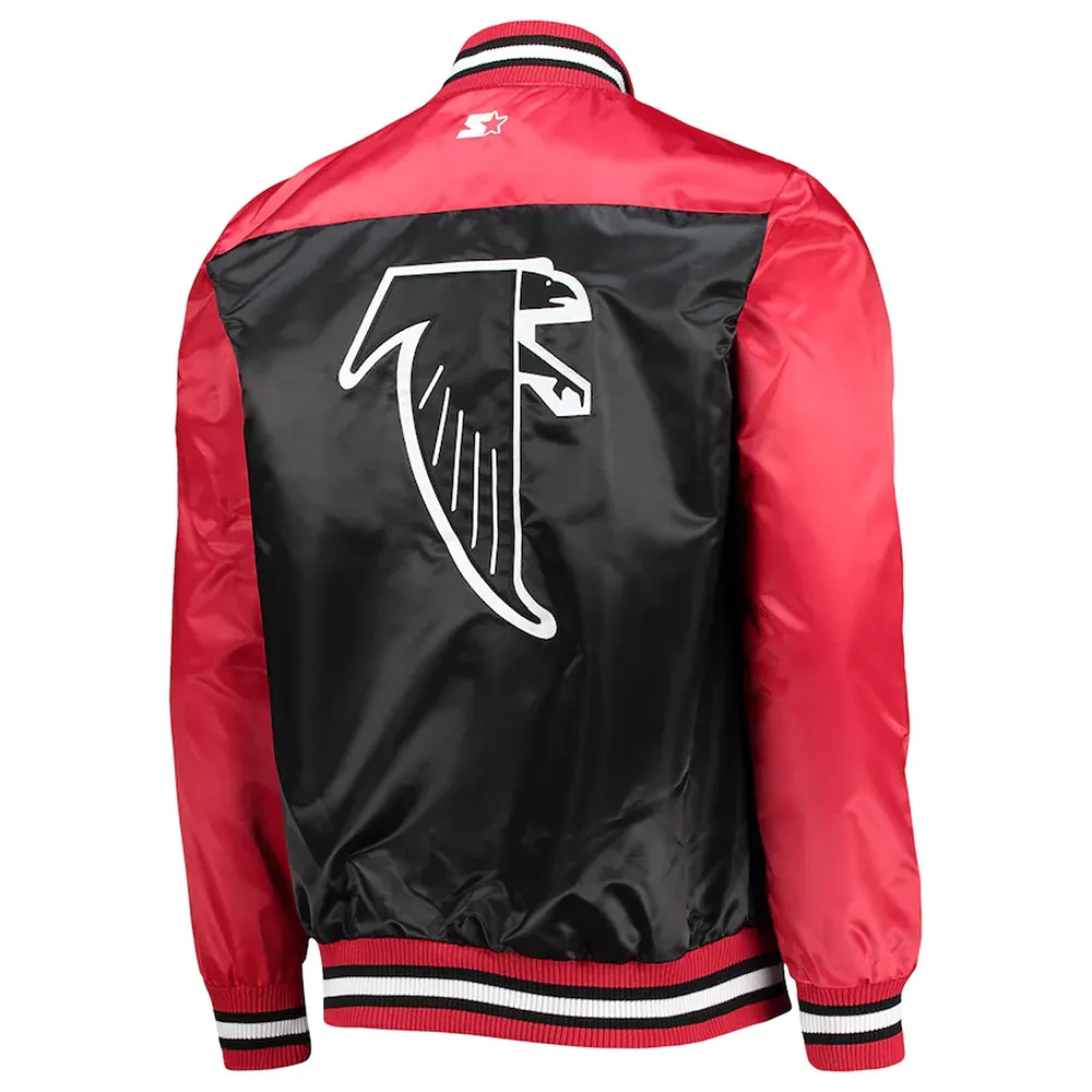 The Tradition II Atlanta Falcons Red Black Satin Jacket back webp