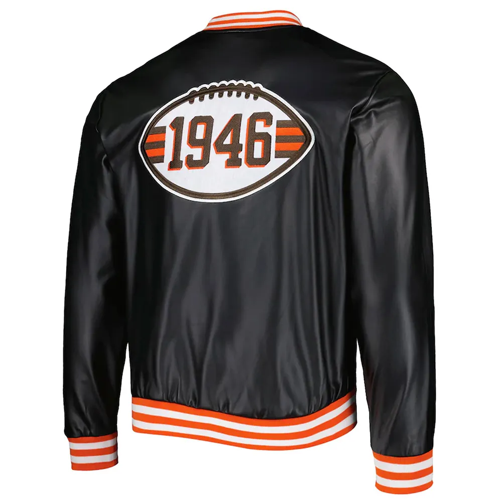 The Wild Collective Cleveland Browns Metallic Black Jacket back webp