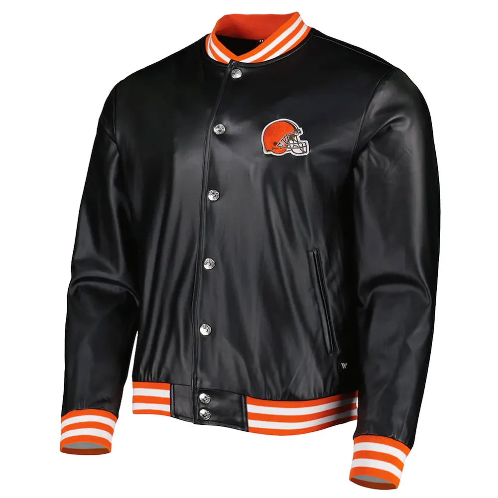 The Wild Collective Cleveland Browns Metallic Black Jacket webp