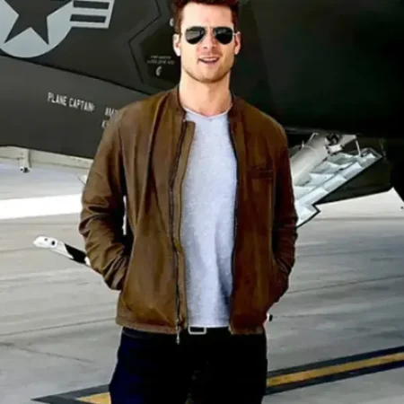 Top Gun 2 Maverick Glen Powell Brown Cafe Racer Leather Jacket