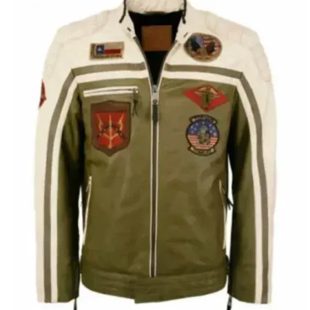 Top Gun Biker Olive Green Cafe Racer Leather Jacket