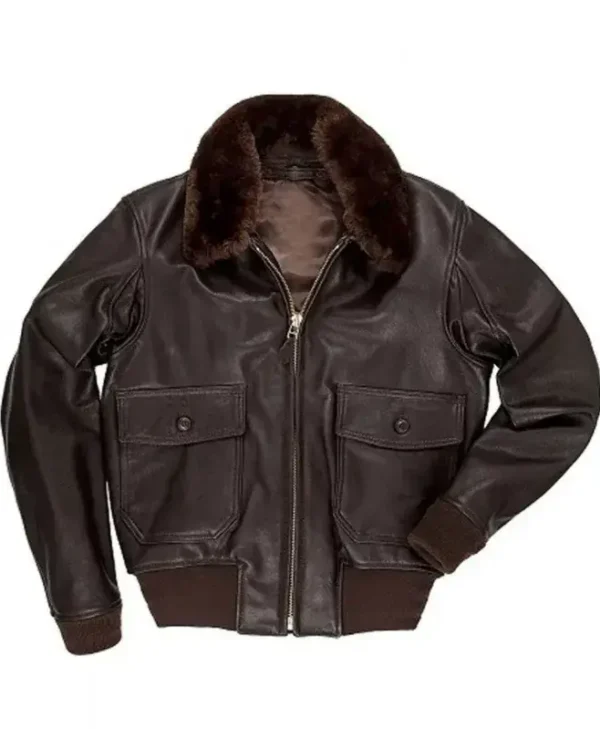 Top Gun Maverick Jon Hamm A2 Aviator Leather Sherpa Jacket Front