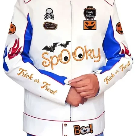 Trick Or Treat Pumkin White Leather Jacket