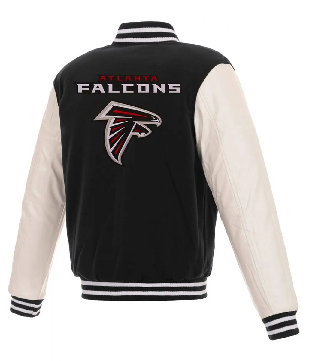 Varsity Atlanta Falcons White and Black Jacket back webp