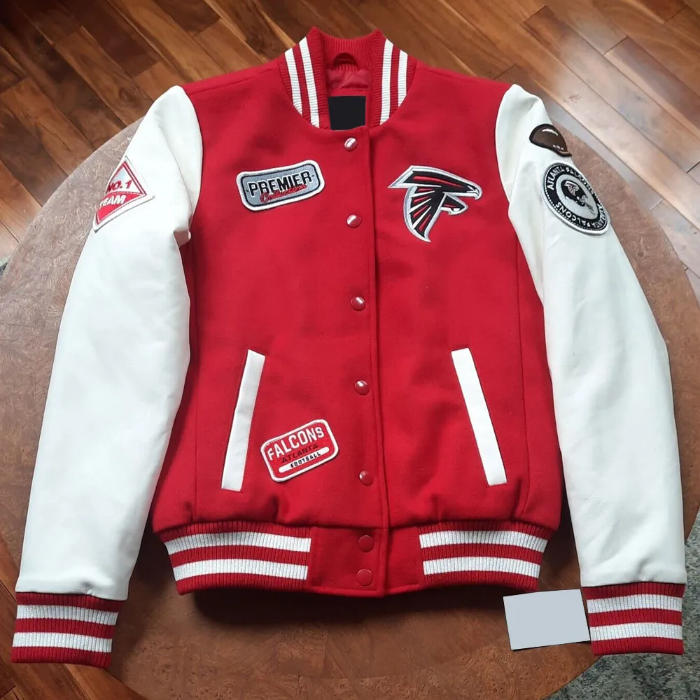 Varsity Atlanta Falcons White and Red Jacket webp